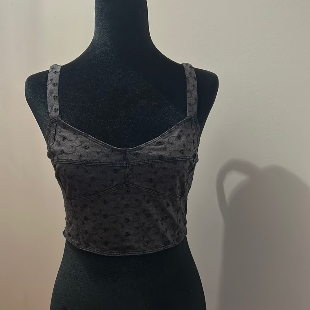 Charcoal lace crop top